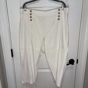 J.Jill Linen Stretch Crop Pants White Size 18 Button Detail